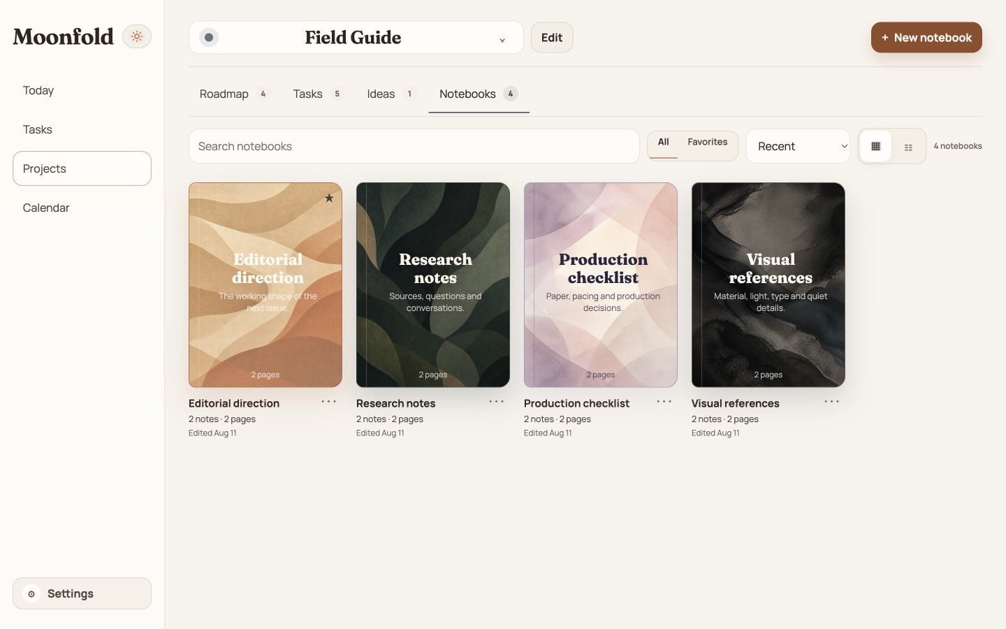 Moonfold notebook library with project notebooks